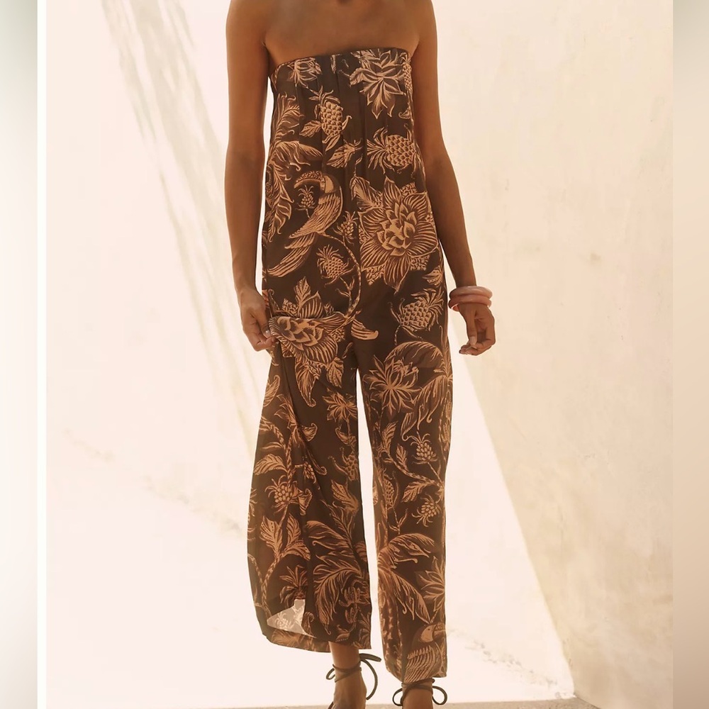 NWT Farm Rio x Anthropologie Strapless Waistless Jumpsuit in Almafi Size Medium
